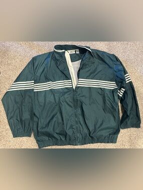 Men's Vintage Dark Green Windbreaker Jacket with White Stripes